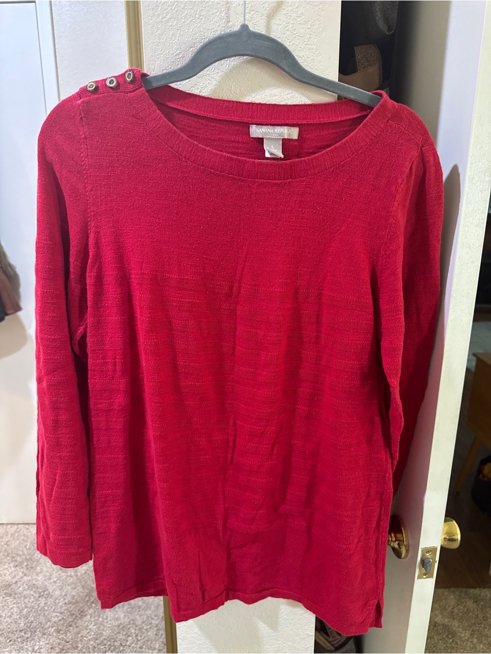 Banana Republic Red Button-Shoulder Knit Top